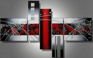 Red and Black Canvas Painting, Abstract Painting, Huge Wall Art, Acrylic Art, 5 Piece Wall Painting-Art Painting Canvas