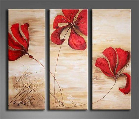 Acrylic Flower Paintings, Acrylic Wall Art Painting, Red Flower Painting, Modern Contemporary Paintings-Art Painting Canvas
