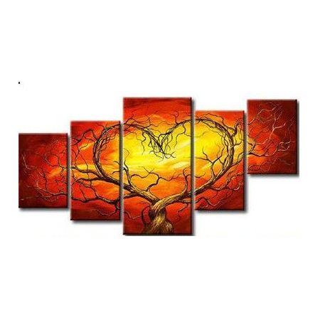 5 Piece Canvas Artwork, Tree of Life Painting, Acrylic Painting on Canvas, Abstract Art of Love, Extra Large Art Painting-Art Painting Canvas