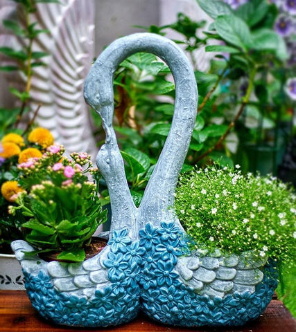 Large Mother and Baby Swans for Garden, Swan Flowerpot, Animal Statue for Garden Courtyard Ornament, Villa Outdoor Decor Gardening Ideas-Art Painting Canvas