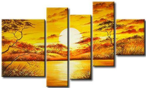 African Big Tree Painting, Living Room Room Wall Art, 5 Piece Canvas Painting, Abstract Painting-Art Painting Canvas