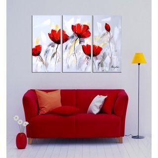 Bedroom Wall Art Painting, Acrylic Flower Paintings, Red Flower Painting, Abstract Flower Artwork-Art Painting Canvas