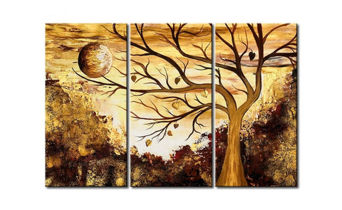 Tree of Life Painting, Moon Painting, 3 Piece Painting, Modern Acrylic Paintings, Wall Art Paintings-Art Painting Canvas