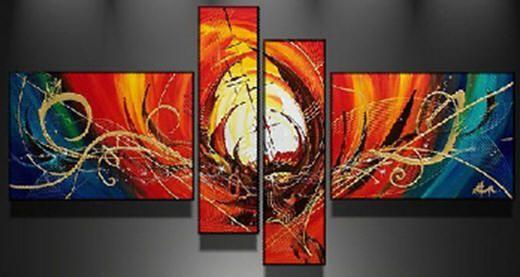 Red Canvas Art Painting, Abstract Acrylic Art, 4 Piece Abstract Art Paintings, Large Painting on Canvas, Buy Painting Online-Art Painting Canvas
