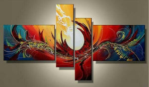 Red Abstract Painting, Large Acrylic Painting on Canvas, 4 Piece Abstract Art, Buy Painting Online, Large Paintings for Living Room-Art Painting Canvas