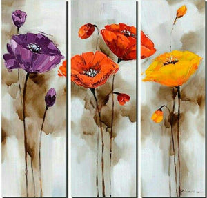 Flower Abstract Art, Bedroom Abstract Painting, 3 Piece Wall Art, Simple Canvas Art, Flower Canvas Paintings, Heavy Texture Canvas Art-Art Painting Canvas
