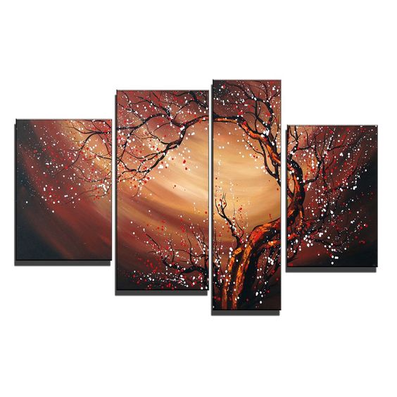 Plum Tree Painting, Blooming Flower Tree, Flower Paintings, Wall Art Paintings, Bedroom Canvas Art-Art Painting Canvas