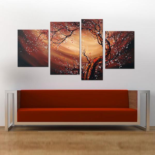 Plum Tree Painting, Blooming Flower Tree, Flower Paintings, Wall Art Paintings, Bedroom Canvas Art-Art Painting Canvas