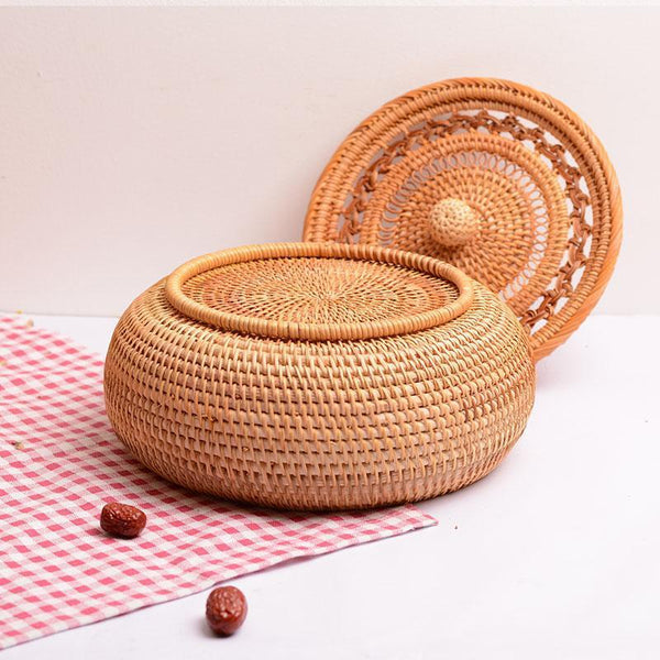 Woven Storage Basket with Lid, Lovely Rattan Round Storage Basket, Round Storage Basket for Kitchen-Art Painting Canvas