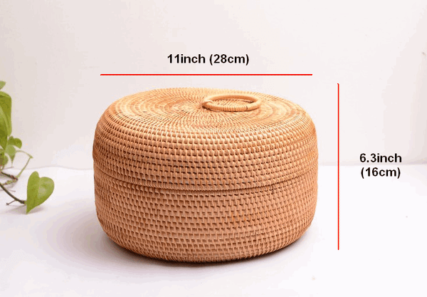Cute Hand Woven Storage Basket with Cover, Lovely Woven Basket, Vietnam Round Basket - Silvia Home Craft