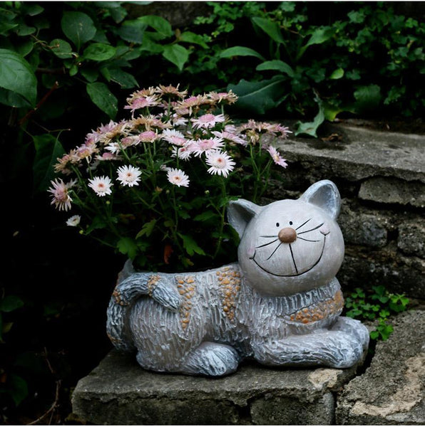 Large Cat Statue, Sitting Cat Flower Pot Statue, Pet Statue for Garden Courtyard Ornaments, Villa Outdoor Decor Gardening Ideas-Art Painting Canvas