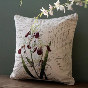 Orchid Flower Cotton and Linen Pillow Cover, Rustic Sofa Pillows for Living Room, Decorative Throw Pillows for Couch-Art Painting Canvas