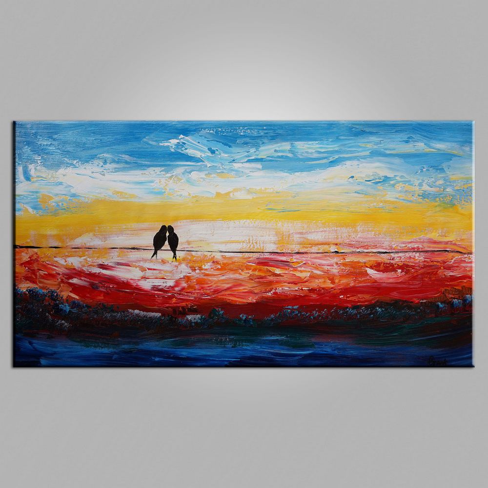 Abstract Art Painting, Canvas Art, Modern Art, Contemporary Art, Abstract Art, Love Birds Painting, Art for Sale,-Art Painting Canvas