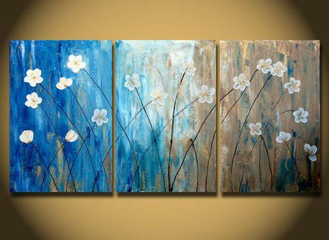 Flower Paintings, Acrylic Flower Painting, 3 Piece Wall Art, Modern Contemporary Painting-Art Painting Canvas
