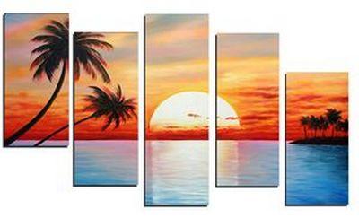 5 Piece Canvas Painting, Beach Palm Tree Sunset Painting, Landscape Canvas Painting, Acrylic Painting for Living Room-Art Painting Canvas