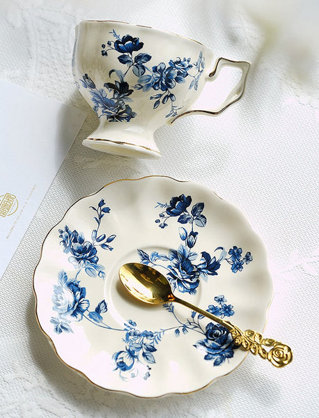 Elegant Vintage Ceramic Coffee Cups for Afternoon Tea, Royal Ceramic Cups, French Style China Porcelain Tea Cup Set, Unique Tea Cup and Saucers-Art Painting Canvas