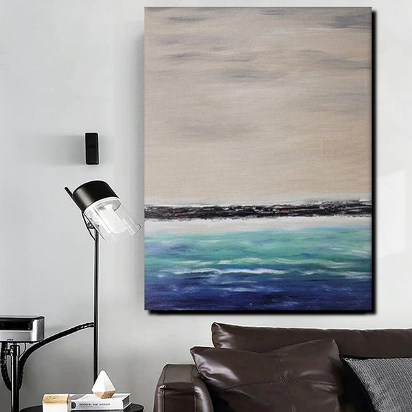 Simple Modern Art, Seascape Canvas Painting, Living Room Wall Art Ideas, Landscape Acrylic Paintings, Large Paintings for Dining Room-Art Painting Canvas