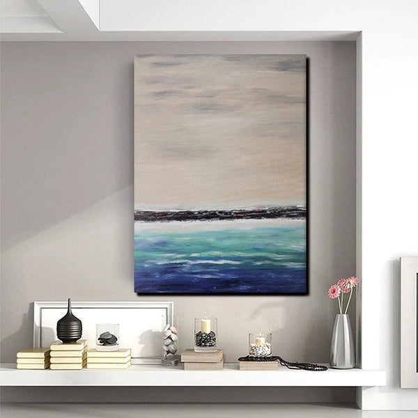 Simple Modern Art, Seascape Canvas Painting, Living Room Wall Art Ideas, Landscape Acrylic Paintings, Large Paintings for Dining Room-Art Painting Canvas