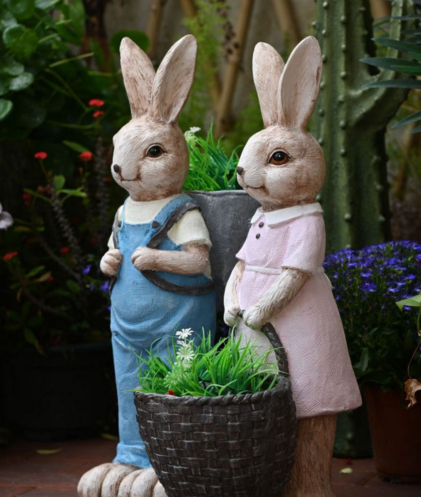 Large Rabbit Lovers Statue for Garden, Bunny Flowerpot, Garden Courtya –  Art Painting Canvas