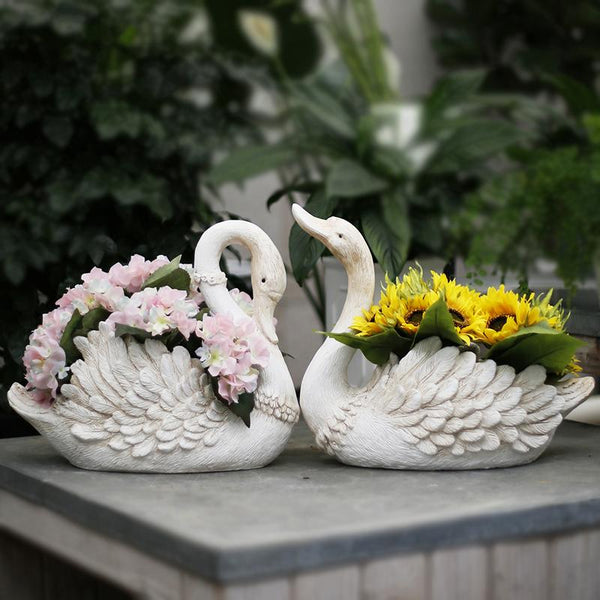 Large White Swan Flower Pot, Animal Statue for Garden Ornament, Swan Lovers Statues, Villa Courtyard Decor, Outdoor Decoration Ideas, Garden Ideas-Art Painting Canvas