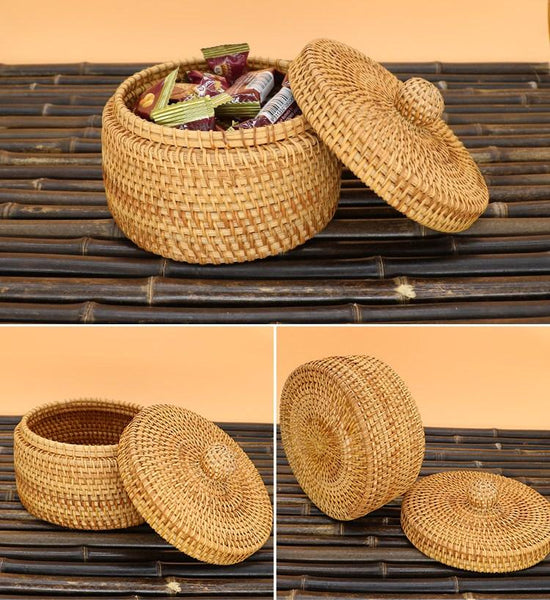 Handmade Storage Basket, Rustic Basket, Woven Basket with Cover, Home Decor-Art Painting Canvas
