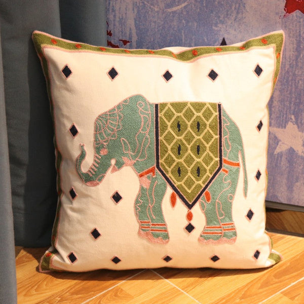 Elephant Embroider Cotton Pillow Covers, Farmhouse Decorative Sofa Pillows, Cotton Decorative Pillows, Decorative Throw Pillows for Couch-Art Painting Canvas