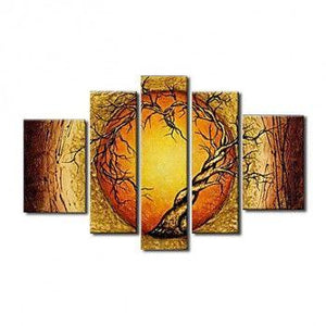 Extra Large Wall Art Set, Abstract Art Painting, 5 Piece Canvas Art, Moon and Tree of Life Painting-Art Painting Canvas