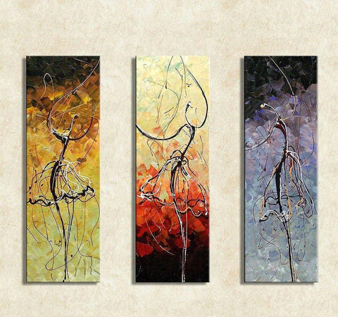 Abstract Painting, Ballet Dancer Painting, Bedroom Wall Art, Canvas Painting, Acrylic Art, 3 Piece Wall Art-Art Painting Canvas
