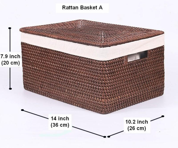 Storage Baskets for Bathroom, Rectangular Storage Baskets, Storage Basket with Lid, Storage Baskets for Clothes, Large Brown Rattan Storage Baskets-Art Painting Canvas