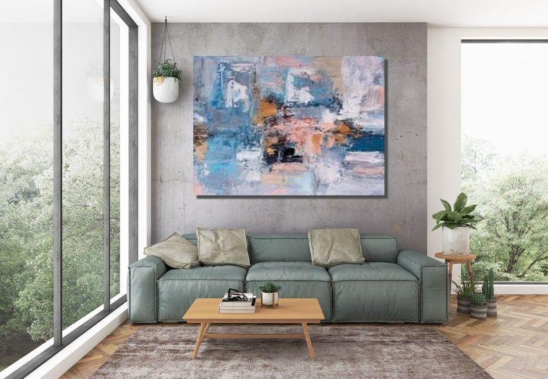 Modern Abstract Art, Hand Painted Acrylic Painting, Huge Abstract Painting Behind Sofa, Extra Large Paintings for Living Room-Art Painting Canvas