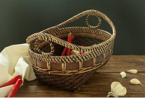 Indonesia Hand Woven Storage Basket, Natural Bamboo Baskets, Small Rustic Basket-Art Painting Canvas