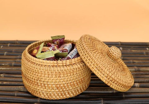 Handmade Storage Basket, Rustic Basket, Woven Basket with Cover, Home Decor-Art Painting Canvas