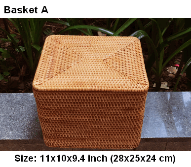 Large Hand Woven Rectangle Basket with Lip, Vietnam Traditional Handmade Rattan Wicker Storage Basket - Silvia Home Craft