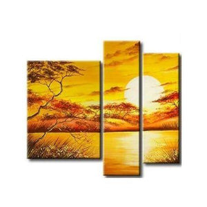 Landscape Canvas Paintings, Tree Sunset Painting, Buy Paintings Online, Yellow Canvas Painting, Acrylic Painting for Sale-Art Painting Canvas