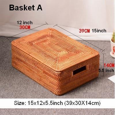 Large Storage Baskets for Clothes, Laundry Woven Baskets, Rattan Storage Baskets for Shelves, Kitchen Storage Baskets, Rectangular Storage Basket with Lid-Art Painting Canvas