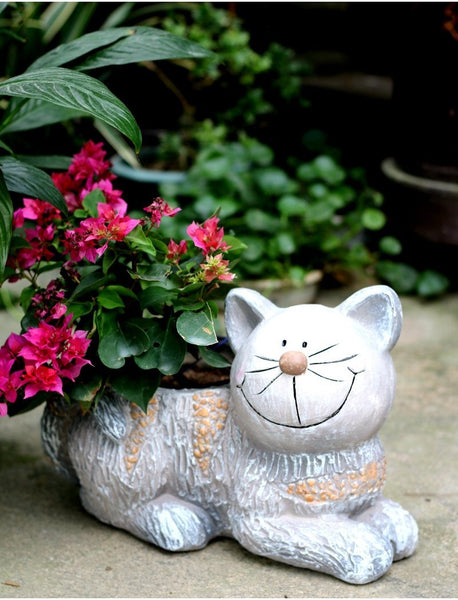 Large Cat Statue, Sitting Cat Flower Pot Statue, Pet Statue for Garden Courtyard Ornaments, Villa Outdoor Decor Gardening Ideas-Art Painting Canvas