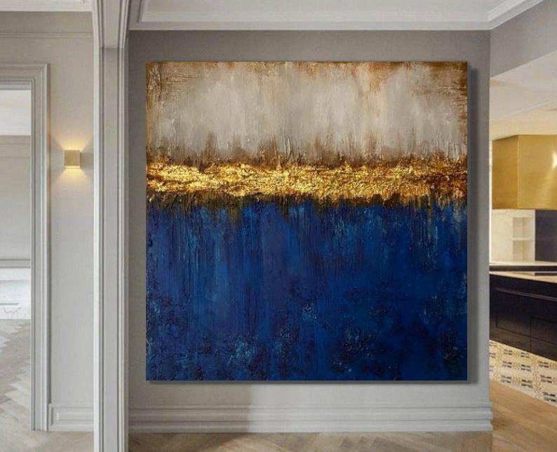 Modern Paintings, Blue Acrylic Painting, Bedroom Wall Painting, Hand Painted Canvas Art, Modern Paintings for Office, Large Wall Art Ideas for Study Room-Art Painting Canvas