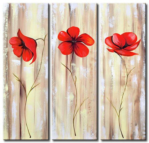 Red Flower Painting, Acrylic Flower Paintings, Acrylic Wall Art Painting, Modern Contemporary Paintings-Art Painting Canvas