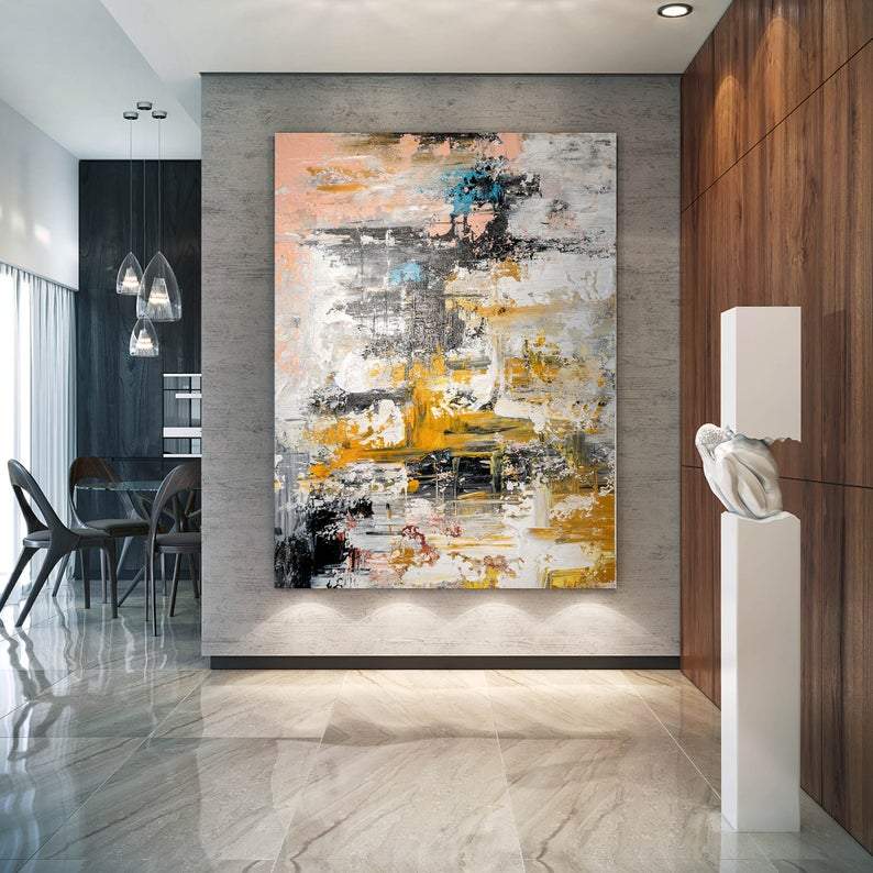 Modern Abstract Art, Hand Painted Huge Acrylic Painting, Extra Large Wall Canvas, Contemporary Statement, Gold And Black Texture