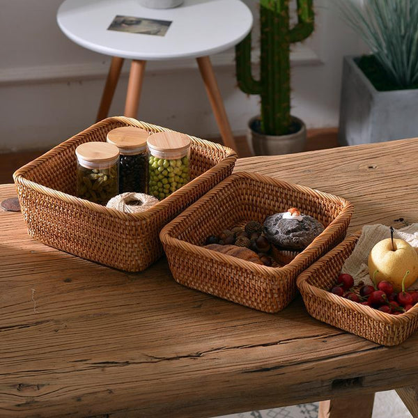 Woven Rectangular Storage Basket, Lovely Rattan Storage Basket, Storage Baskets for Kitchen-Art Painting Canvas