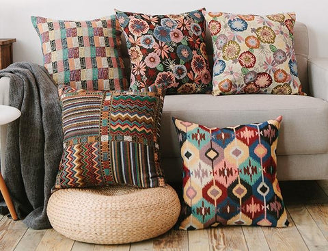 Large Decorative Throw Pillows, Bohemian Decorative Sofa Pillows, Geometric Pattern Chenille Throw Pillow for Living Room-Art Painting Canvas