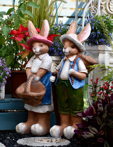 Garden Courtyard Ornaments, Large Rabbit Statue for Garden, Villa Outdoor Decor Gardening Ideas, Bunny Flowerpot, Modern Garden Sculptures-Art Painting Canvas