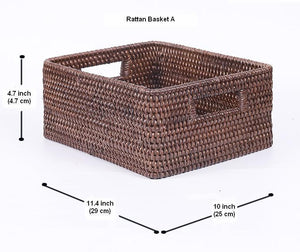 Rectangular Storage Baskets, Storage Baskets for Kitchen, Large Brown Woven Storage Baskets, Storage Baskets for Shelves-Art Painting Canvas