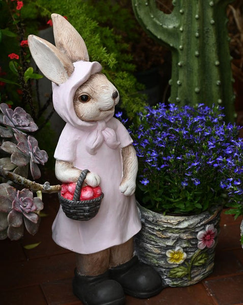 Garden Courtyard Ornament, Villa Outdoor Decor Gardening Ideas, Large Rabbit Lovers Statue for Garden, Bunny Flowerpot, Modern Garden Sculptures-Art Painting Canvas