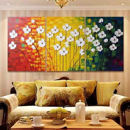 Flower Paintings, Acrylic Flower Painting, 3 Piece Wall Art, Palette Knife Painting, Texture Artwork-Art Painting Canvas