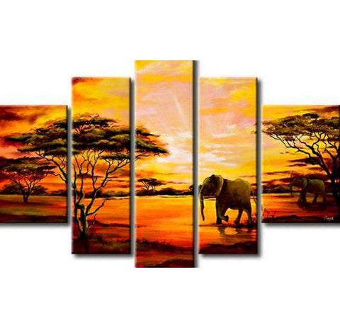 Extra Large Wall Art, African Elephant and Tree Painting, Bedroom Canvas Painting, Buy Art Online-Art Painting Canvas