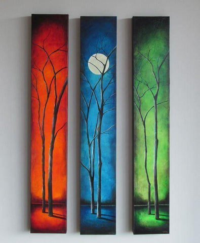 Tree Painting, Moon Painting, Hand Painted Canvas Painting, Bedroom Wall Art Painting, Acrylic Artwork-Art Painting Canvas