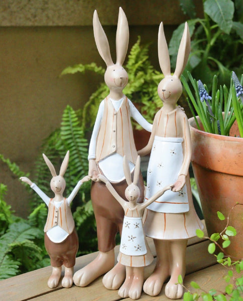 Lovely Rabbit Family Statue for Garden, Unique Modern Garden Sculptures, Beautiful Cute Garden Courtyard Ornaments, Creative Villa Outdoor Decor Gardening Ideas-Art Painting Canvas