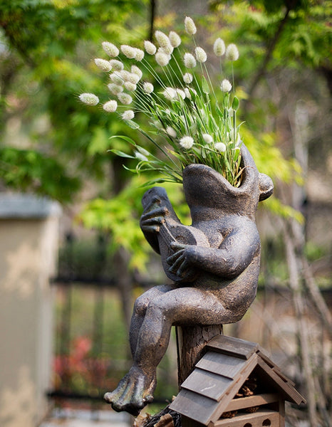Garden Animal Statues, Unique Modern Garden Sculptures, Frog Flowerpot for Garden Decoration, Beautiful Cute Frog Statues, Creative Villa Outdoor Gardening Ideas-Art Painting Canvas