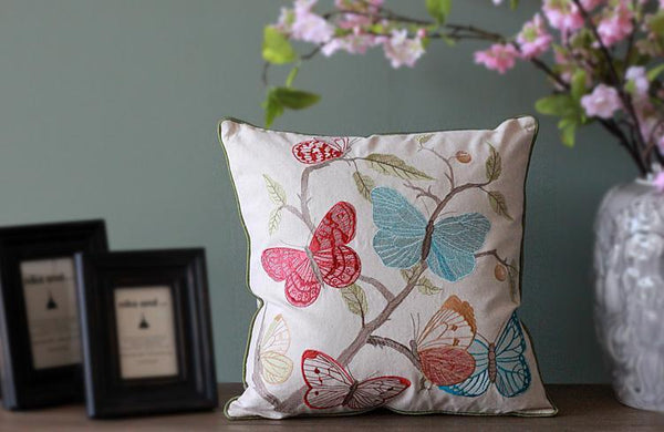 Beautiful Embroider Butterfly Cotton and linen Pillow Cover, Decorative Throw Pillows, Decorative Sofa Pillows, Decorative Pillows for Couch-Art Painting Canvas
